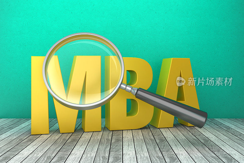 3D Word MBA与放大镜- 3D渲染